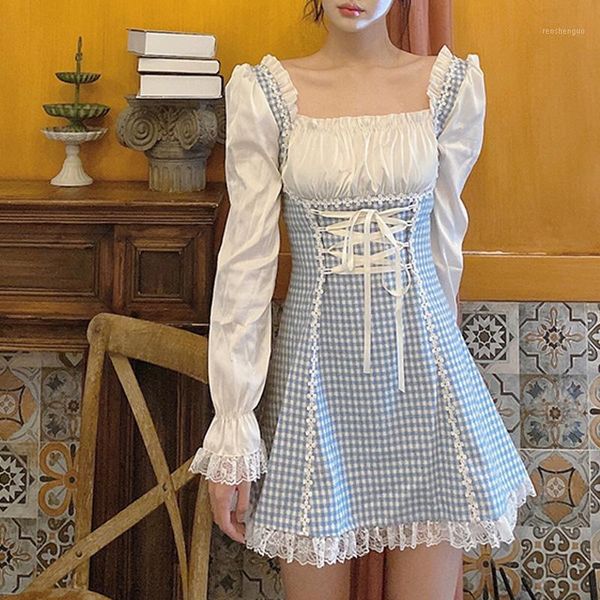 casual dresses kawaii lolita women mini dress japanese style square collar bandage blue plaid gothic sweet lace ruffles soft girl, Black;gray
casual dresses kawaii lolita women mini dress japanese style square collar bandage blue plaid gothic sweet lace ruffles soft girl, Black;gray