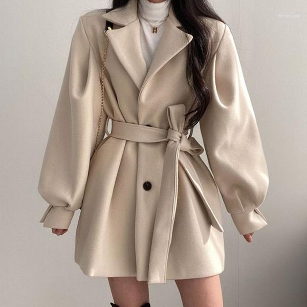 women's wool & blends 2021 spring women elegant turn-down collar single breasted woolen coat vintage slim lantern sleeve with belt jack, Black
women's wool & blends 2021 spring women elegant turn-down collar single breasted woolen coat vintage slim lantern sleeve with belt jack, Black