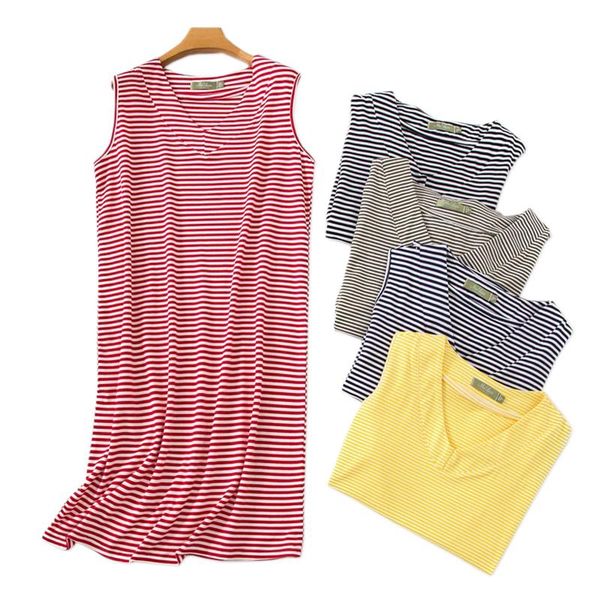 women's sleepwear plus size xxl comfortable striped cotton sleeveless nightdress womens sleepdress summer casual loose nightgowns women, Black;red
women's sleepwear plus size xxl comfortable striped cotton sleeveless nightdress womens sleepdress summer casual loose nightgowns women, Black;red