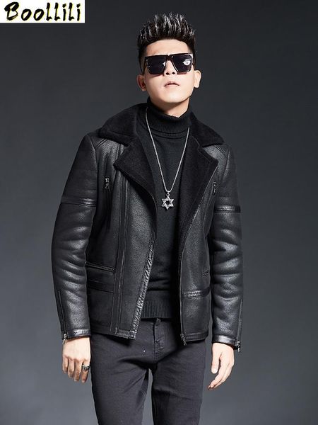men's leather & faux boollili genuine jacket men sheepskin coat autumn winter motorcycle biker slim fit wool mens jackets, Black
men's leather & faux boollili genuine jacket men sheepskin coat autumn winter motorcycle biker slim fit wool mens jackets, Black
