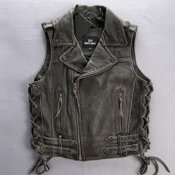 men's vests 2021 vintage cowhide genuine leather motorcycle rider vest black sleeveless jacket, Black;white
men's vests 2021 vintage cowhide genuine leather motorcycle rider vest black sleeveless jacket, Black;white