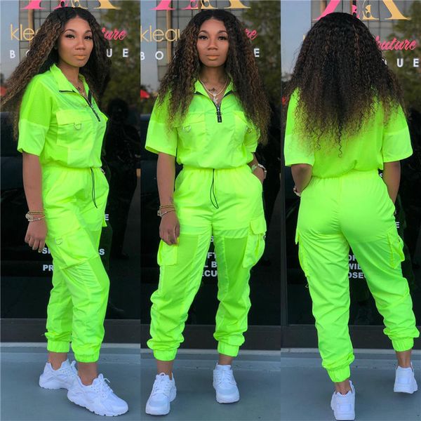 women soild 2 piece tracksuit summer zipper up pullover mesh patchwork short sleeve and big pockets loose pants outfit, Gray
women soild 2 piece tracksuit summer zipper up pullover mesh patchwork short sleeve and big pockets loose pants outfit, Gray