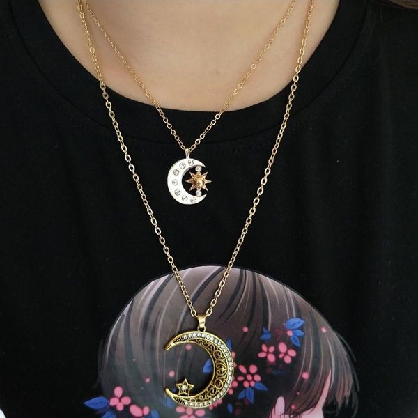 hzew ancient gold color moon star sun pendant necklace for women man gift chains, Silver
hzew ancient gold color moon star sun pendant necklace for women man gift chains, Silver