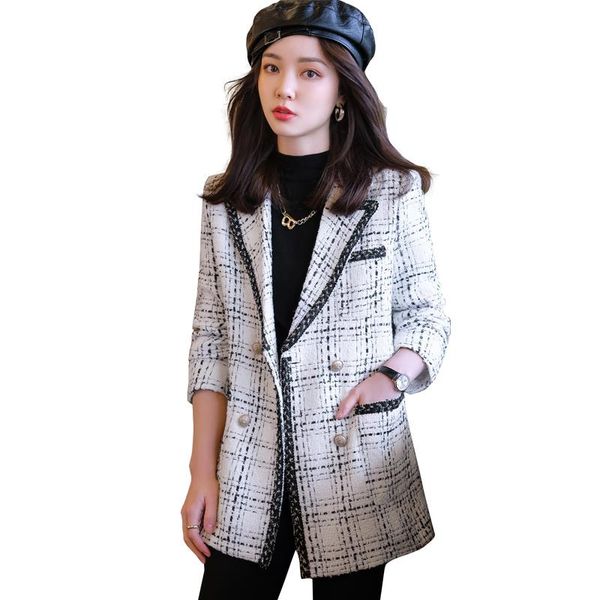 women's suits & blazers latest fashion winter ladies plaid blazer jacket double breasted black white coat with pockets, White;black
women's suits & blazers latest fashion winter ladies plaid blazer jacket double breasted black white coat with pockets, White;black
