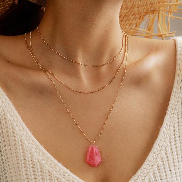 elegant pink natural stone geometric pendant necklace charming women's multi-layer gold chain choker creative girl jewelry gift necklac, Silver
elegant pink natural stone geometric pendant necklace charming women's multi-layer gold chain choker creative girl jewelry gift necklac, Silver