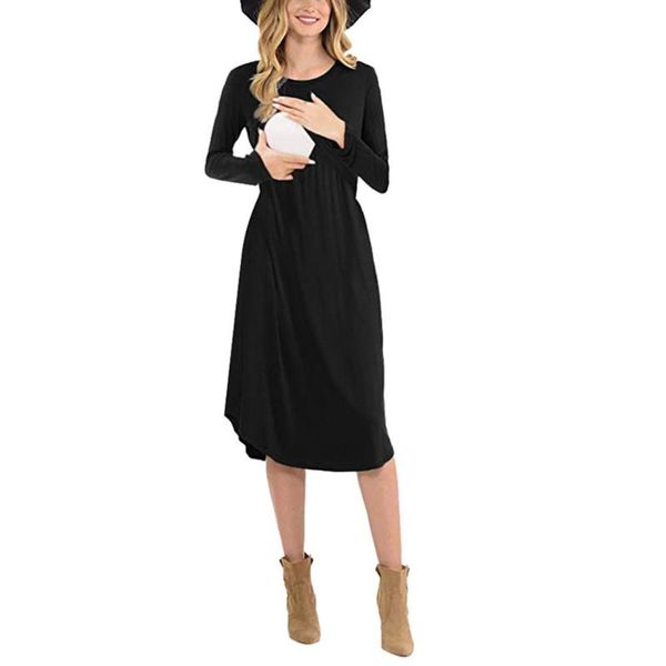 maternity dresses explosion spring and summer solid breastfeeding dress long sleeve color round neck waist pregnant, White
maternity dresses explosion spring and summer solid breastfeeding dress long sleeve color round neck waist pregnant, White