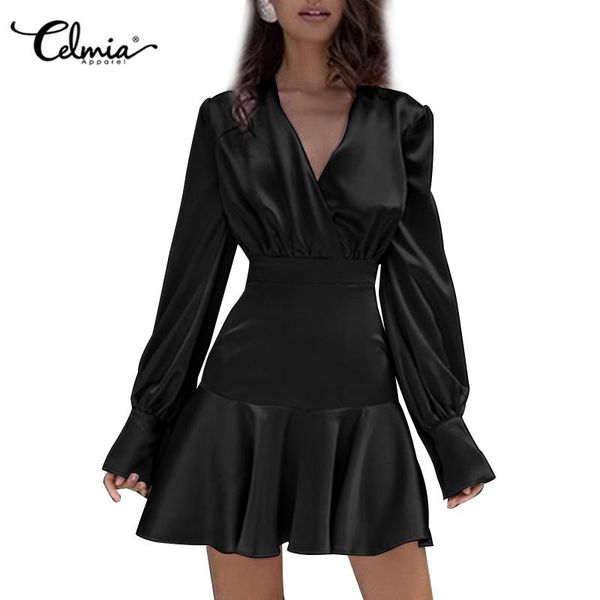 casual dresses celmia fashion satin silk mini dress women elegant long sleeve v neck club summer ruffled hem stitching party vestidos, Black;gray
casual dresses celmia fashion satin silk mini dress women elegant long sleeve v neck club summer ruffled hem stitching party vestidos, Black;gray