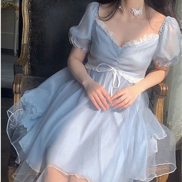 casual dresses 2021 summer japanese lolita fairy women sweet cute patchwork blue lace mini puff sleeve princess t2dg, Black;gray
casual dresses 2021 summer japanese lolita fairy women sweet cute patchwork blue lace mini puff sleeve princess t2dg, Black;gray