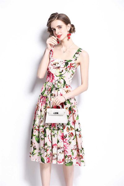 women summer designer elegant floral print slim cocktail party robe female vintage spaghetti strap big swing dress vestidos 210525, Black;gray
women summer designer elegant floral print slim cocktail party robe female vintage spaghetti strap big swing dress vestidos 210525, Black;gray