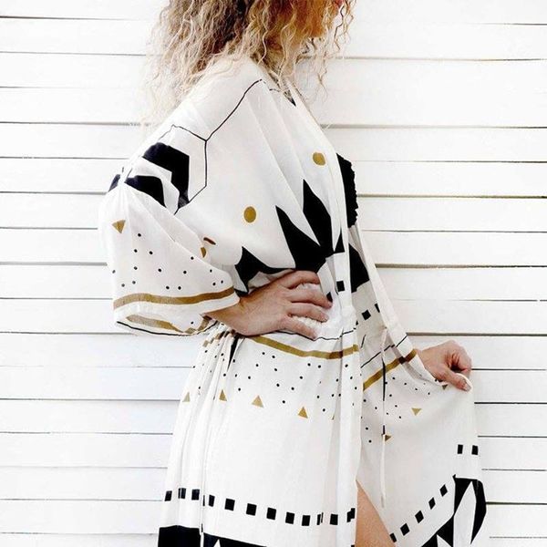 women's swimwear swimsuit cover up 2021 women pareo beach dress wears print loose long cardigan bathing suit ups, White;black
women's swimwear swimsuit cover up 2021 women pareo beach dress wears print loose long cardigan bathing suit ups, White;black