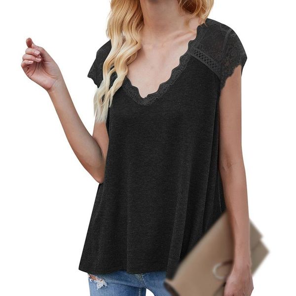 women's t-shirt women summer black solid t-shirts splicing sleeve lace loose vest titching print v-neck contrast tees, White
women's t-shirt women summer black solid t-shirts splicing sleeve lace loose vest titching print v-neck contrast tees, White