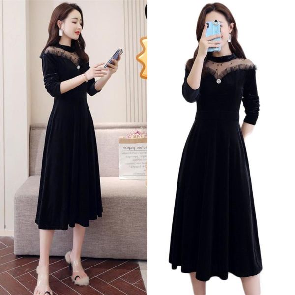 casual dresses spring classic gold velvet dress women long sleeve lace vintage party female elegant slim a-line, Black;gray
casual dresses spring classic gold velvet dress women long sleeve lace vintage party female elegant slim a-line, Black;gray