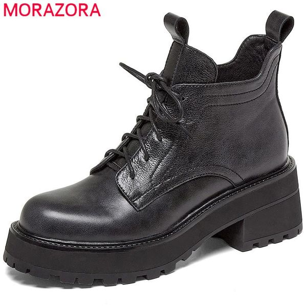 boots morazora genuine leather shoes women round toe lace up autumn winter fashion ankle platform, Black
boots morazora genuine leather shoes women round toe lace up autumn winter fashion ankle platform, Black