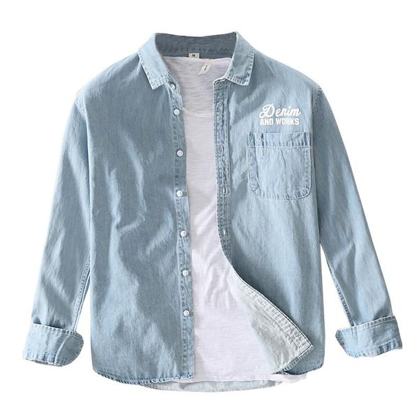 men's casual shirts denim shirt 100% cotton long sleeves solid clothing chemise homme, White;black
men's casual shirts denim shirt 100% cotton long sleeves solid clothing chemise homme, White;black