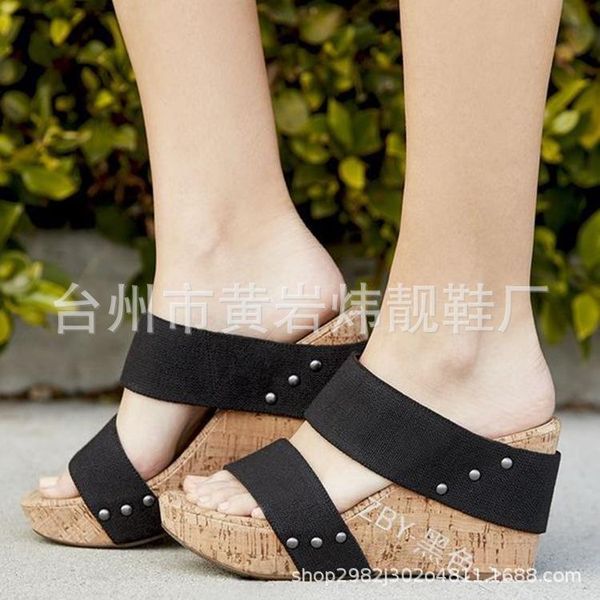slippers open toe wedges outside fashion women high classics slides rivet solid slip-on elastic band elegant summer shoes, Black
slippers open toe wedges outside fashion women high classics slides rivet solid slip-on elastic band elegant summer shoes, Black