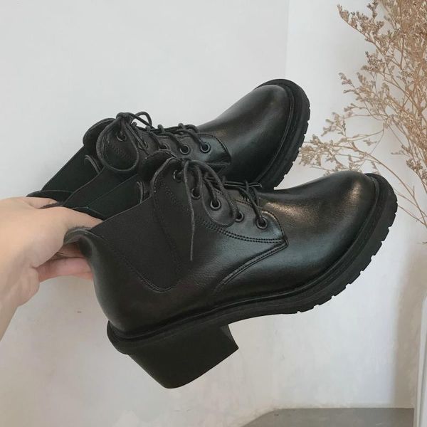 dress shoes nice women black pumps spring autumn classics lace up woman high heels college girls boots style soft footwear