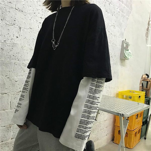 women's t-shirt fashion harajuku t shirt women fake two pieces tshirt o-neck letter print loose long sleeve casual 57929, White
women's t-shirt fashion harajuku t shirt women fake two pieces tshirt o-neck letter print loose long sleeve casual 57929, White
