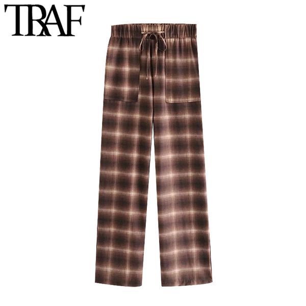 traf women chic fashion side pockets check straight pants vintage high elastic waist drawstring female trousers mujer 210415, Black;white
traf women chic fashion side pockets check straight pants vintage high elastic waist drawstring female trousers mujer 210415, Black;white