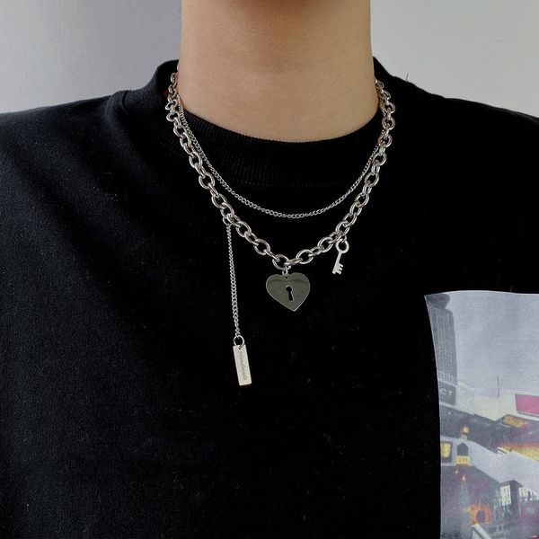 pendant necklaces vsnow punk stainless steel double layer love heart lock key necklace for women mix chunky chain choker jewelry, Silver
pendant necklaces vsnow punk stainless steel double layer love heart lock key necklace for women mix chunky chain choker jewelry, Silver