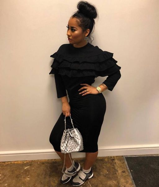 casual dresses ahvit cascading ruffles black color skinny dress o neck long sleeve knee length fashion women party fdn8058, Black;gray
casual dresses ahvit cascading ruffles black color skinny dress o neck long sleeve knee length fashion women party fdn8058, Black;gray