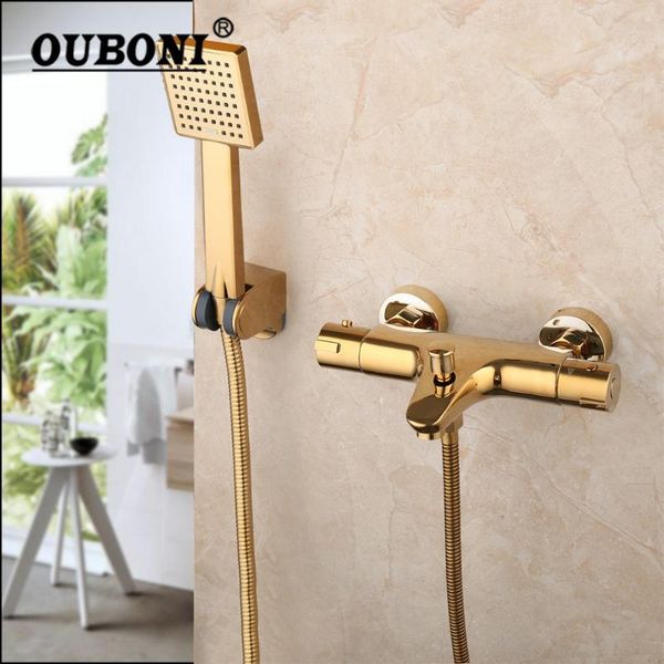 golden plated bathroom thermostatic shower set w/ rainfall hand held wall mounted bathtub mixer faucet sets
golden plated bathroom thermostatic shower set w/ rainfall hand held wall mounted bathtub mixer faucet sets