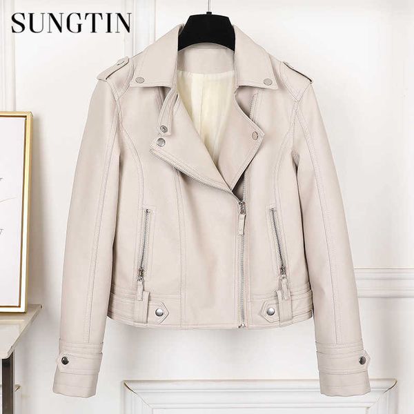 sungtin women faux leather jacket beige casual slim motorcycle biker leather coat female punk streetwear spring autumn jackets 210909, Black
sungtin women faux leather jacket beige casual slim motorcycle biker leather coat female punk streetwear spring autumn jackets 210909, Black