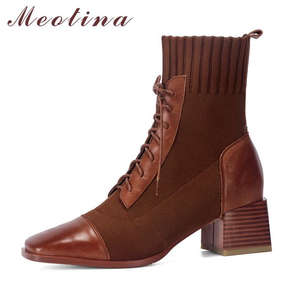 real leather high heel short boots women shoes square toe lace up block heels stretch ankle female autumn winter 210517, Black
real leather high heel short boots women shoes square toe lace up block heels stretch ankle female autumn winter 210517, Black