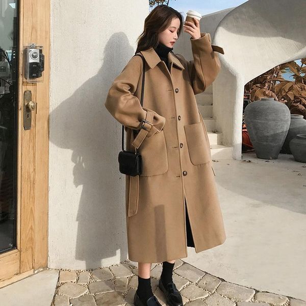 women's wool & blends elegant jacket winter and autumn single breasted coats with pockets long loose korean overcoat jaqueta feminina s, Black
women's wool & blends elegant jacket winter and autumn single breasted coats with pockets long loose korean overcoat jaqueta feminina s, Black
