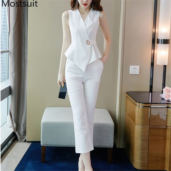 summer office two piece suit set women sleeveless blouse + pants suits workwear fashion elegant ladies matching 210518, White
summer office two piece suit set women sleeveless blouse + pants suits workwear fashion elegant ladies matching 210518, White