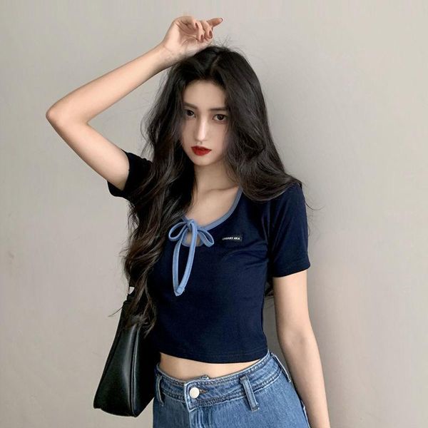 women's t-shirt summer 2021 korean design inspiration lace up bow slim cut short fashion, White
women's t-shirt summer 2021 korean design inspiration lace up bow slim cut short fashion, White
