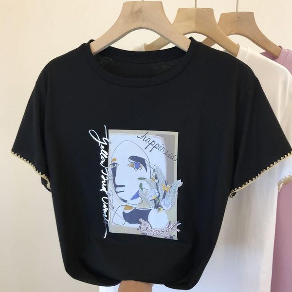 white t-shirt women's 2021 spring and summer relaxed picture embroidery cotton fashion 0326
white t-shirt women's 2021 spring and summer relaxed picture embroidery cotton fashion 0326