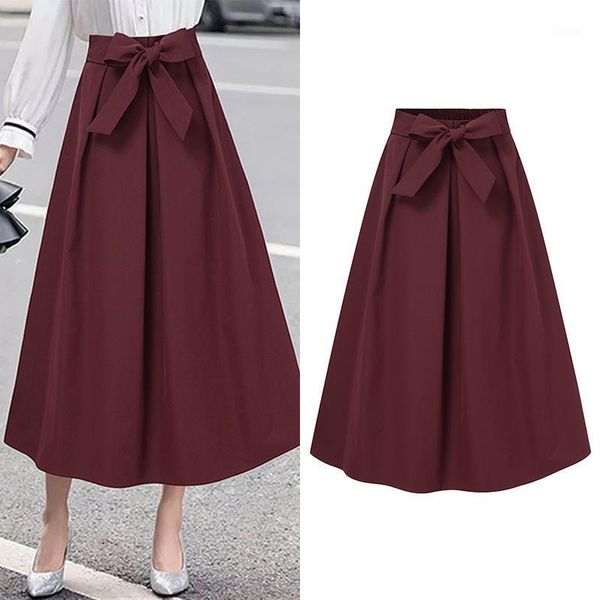 skirts elegant celmia women high waist 2021 casual bow bandage a-line midi skirt pleated solid office lady femme plus size, Black 
skirts elegant celmia women high waist 2021 casual bow bandage a-line midi skirt pleated solid office lady femme plus size, Black