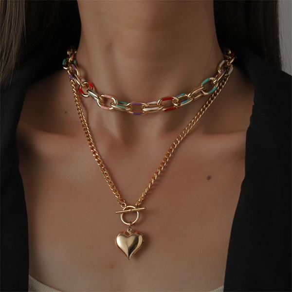 chains double rainbow dripping oil ot buckle heart pendant necklace for women hip hop aluminum chain clavicle jewelry gifts, Silver
chains double rainbow dripping oil ot buckle heart pendant necklace for women hip hop aluminum chain clavicle jewelry gifts, Silver