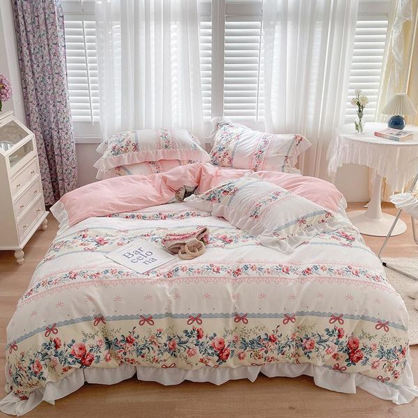 bedding sets korean princess style white pink cotton set duvet cover bed linen fitted sheet pillowcases home textile king size
bedding sets korean princess style white pink cotton set duvet cover bed linen fitted sheet pillowcases home textile king size