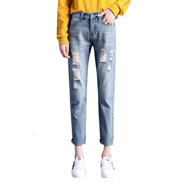women's jeans autumn high-waist harlan denim hole nine-point pants women without stretch giah, Blue
women's jeans autumn high-waist harlan denim hole nine-point pants women without stretch giah, Blue