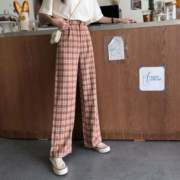 plaid pants vintage wide leg trousers female casual high waist korean style straight streetwear 210510, Black;white
plaid pants vintage wide leg trousers female casual high waist korean style straight streetwear 210510, Black;white