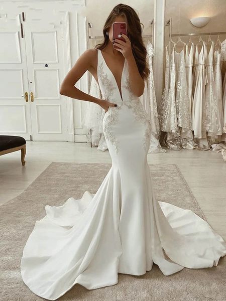 v-neck satin mermaid wedding dresses sleeveless beads v backless vestido de novia appliques plus size bridal gowns 2022, White
v-neck satin mermaid wedding dresses sleeveless beads v backless vestido de novia appliques plus size bridal gowns 2022, White
