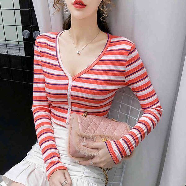women's t-shirt shintimes v-neck rainbow striped tshirt woman autumn long sleeve slim t women kawaii clothes tee femme blusas rfhy, White
women's t-shirt shintimes v-neck rainbow striped tshirt woman autumn long sleeve slim t women kawaii clothes tee femme blusas rfhy, White