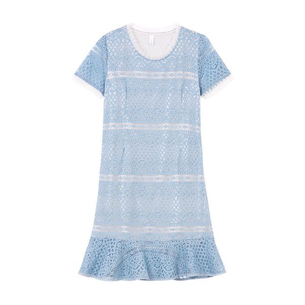women blue lace dress short sleeve knee length elegant office lady summer d1210 210514, Black;gray
women blue lace dress short sleeve knee length elegant office lady summer d1210 210514, Black;gray