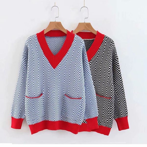 fashion sweater autumn and winter 2021 lazy wind v-neck double pocket herringbone for women, White;black
fashion sweater autumn and winter 2021 lazy wind v-neck double pocket herringbone for women, White;black