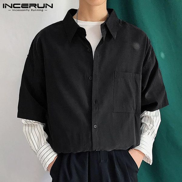men's casual shirts incerun fashion men shirt striped patchwork streetwear loose lapel long sleeve clothing 2021 button stylish camisas, White;black
men's casual shirts incerun fashion men shirt striped patchwork streetwear loose lapel long sleeve clothing 2021 button stylish camisas, White;black