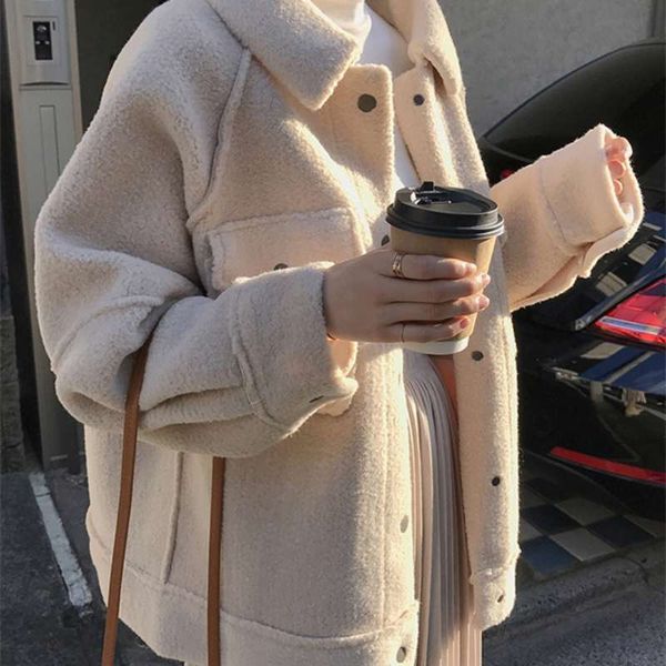 early spring anti sheepskin coat female loose plush coat shirt jacket 210928, Black;brown
early spring anti sheepskin coat female loose plush coat shirt jacket 210928, Black;brown