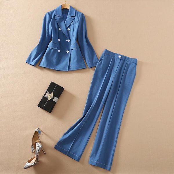 est fashion 2021spring denim blue suit female flared trousers waist slim two-piece women's two piece pants, White
est fashion 2021spring denim blue suit female flared trousers waist slim two-piece women's two piece pants, White