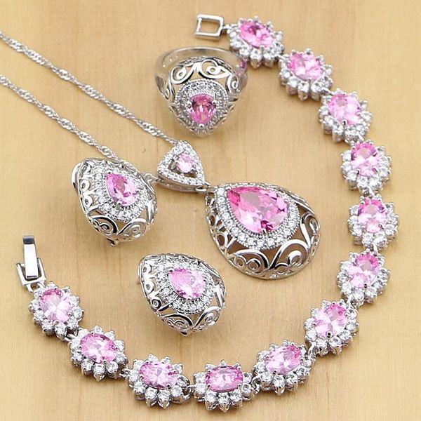 wedding jewelry sets punk pink cz princess 925 sterling silver for women drop earrings pendant ring bracelet necklace set, Slivery;golden
wedding jewelry sets punk pink cz princess 925 sterling silver for women drop earrings pendant ring bracelet necklace set, Slivery;golden