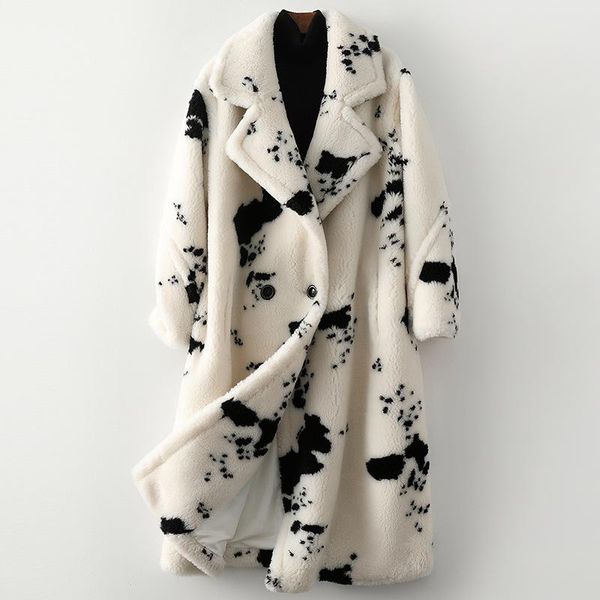 women's fur & faux fashion printed sheep shearing overcoat women female wool warm coat pellet sheared loose long lapel jacket for autum, Black
women's fur & faux fashion printed sheep shearing overcoat women female wool warm coat pellet sheared loose long lapel jacket for autum, Black