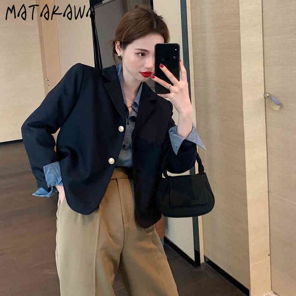 long sleeve jacket women retro short suit coat solid single breasted notched blazers 210506, White;black
long sleeve jacket women retro short suit coat solid single breasted notched blazers 210506, White;black
