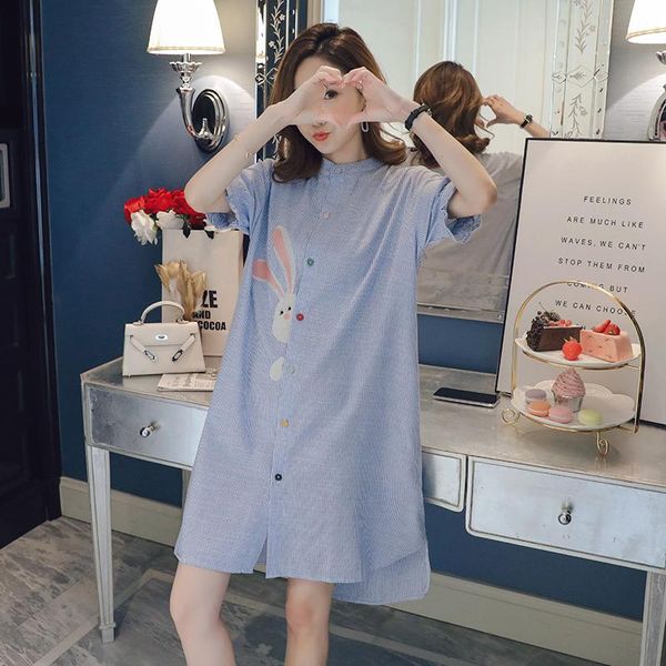 9915# pregnant women summer dress fashionable fashion loose korean round neck embroidery stripe maternity dresses, White
9915# pregnant women summer dress fashionable fashion loose korean round neck embroidery stripe maternity dresses, White