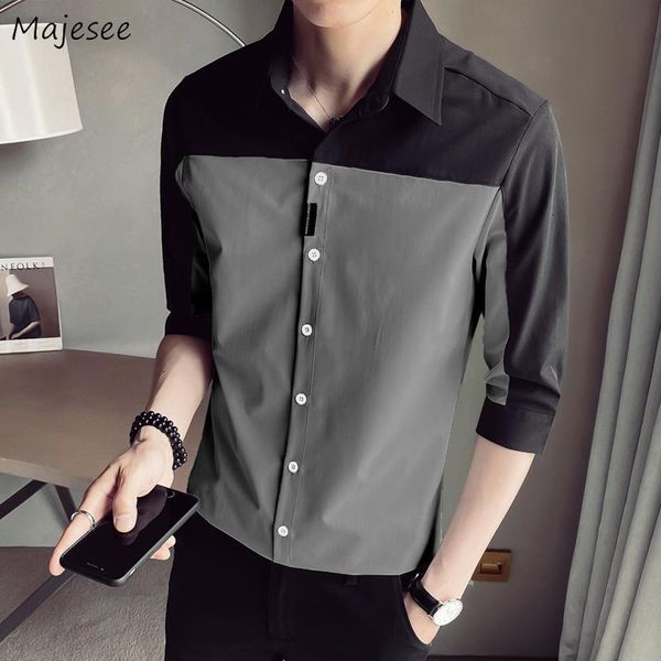 men's casual shirts men summer button shirt three quarter sleeves patchwork slim fit mens elegant fashion korean style ypht, White;black
men's casual shirts men summer button shirt three quarter sleeves patchwork slim fit mens elegant fashion korean style ypht, White;black