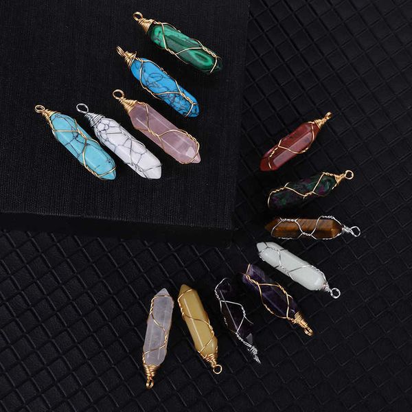 popular winding copper wire amethyst double pointed hexagonal comn pendant natural stone agate bullet necklace, Silver
popular winding copper wire amethyst double pointed hexagonal comn pendant natural stone agate bullet necklace, Silver