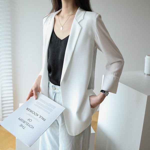 women's suits & blazers chiffon suit coat for women 2021 summer korean style loose white in thin section mid-length 3/4 sleeve sun prot, White;black 
women's suits & blazers chiffon suit coat for women 2021 summer korean style loose white in thin section mid-length 3/4 sleeve sun prot, White;black